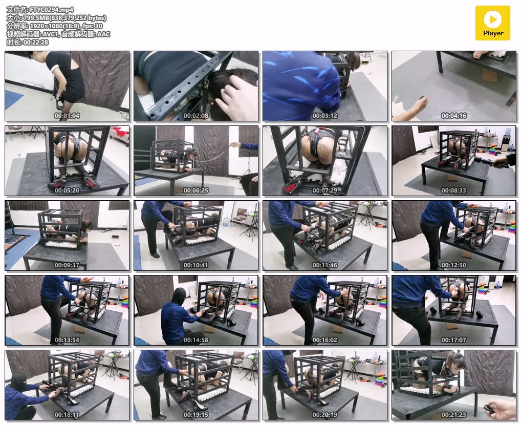 FTYC0294【HD飞天原创】悦儿奴电动gang拴yang具裤禁锢在袖珍铁笼里 电击快乐棒鼻勾伺候到高C.jpg